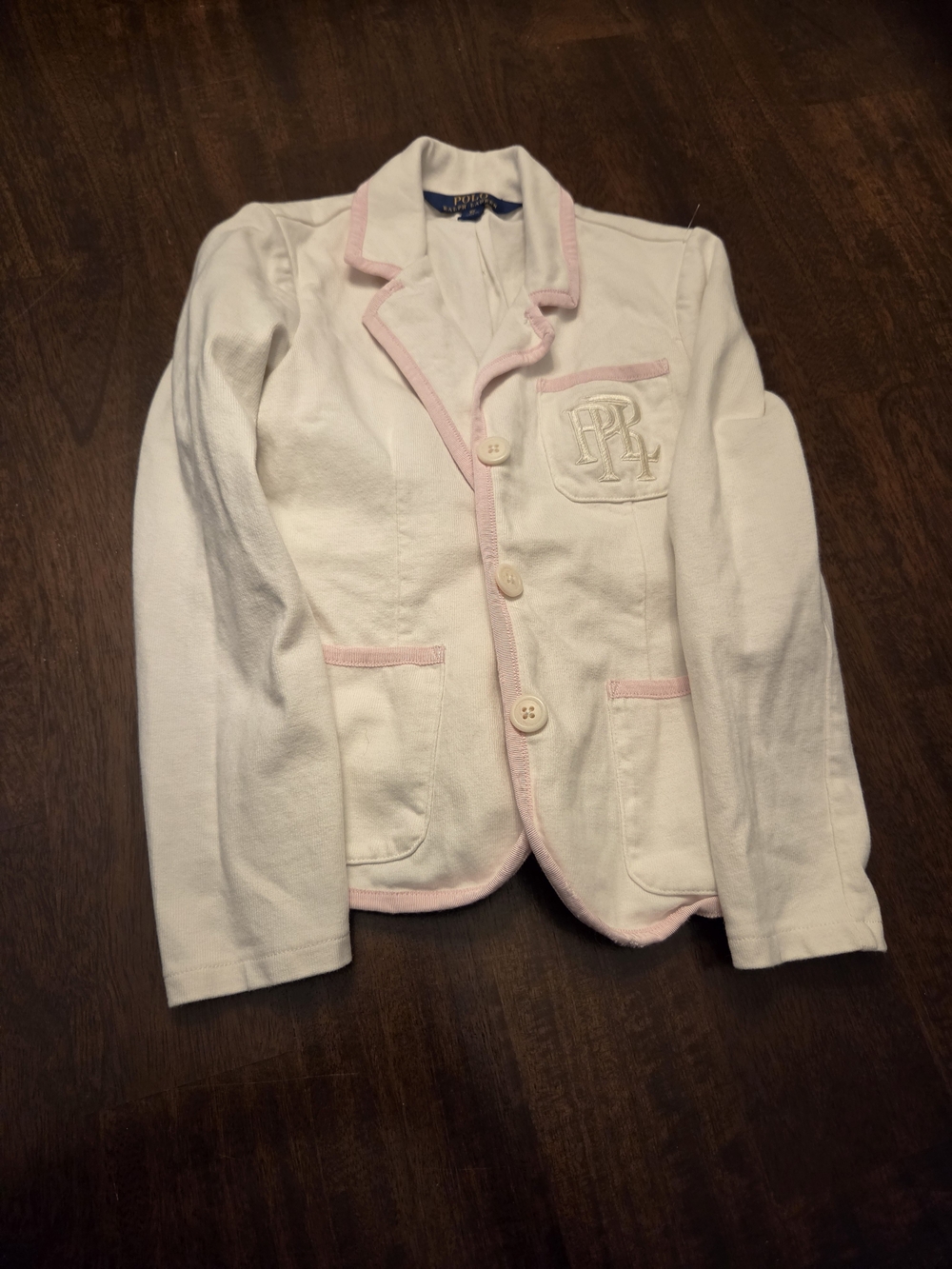 Polo by Ralph Lauren White Blazer with Pink Trim With RLP Monogram 6x